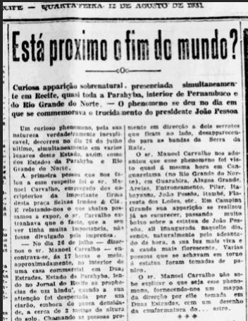 Notícias do Passado: Aparições de OVNIs em 1931 em cidades do nordeste