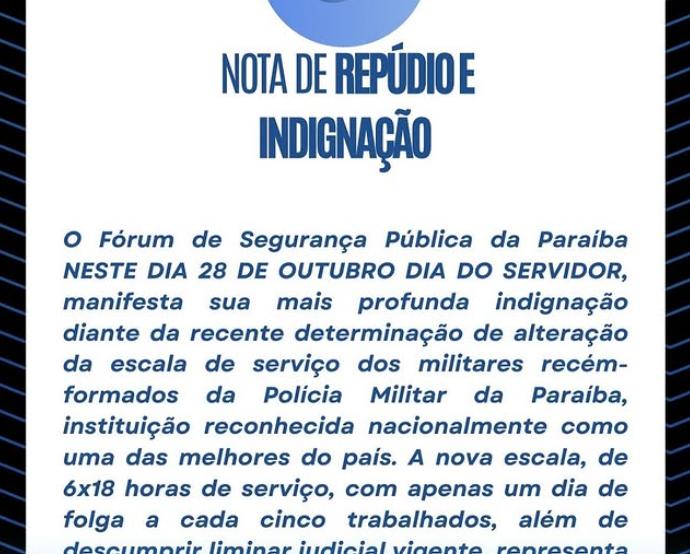 Fórum de Segurança da PB critica nova escala da Polícia Militar