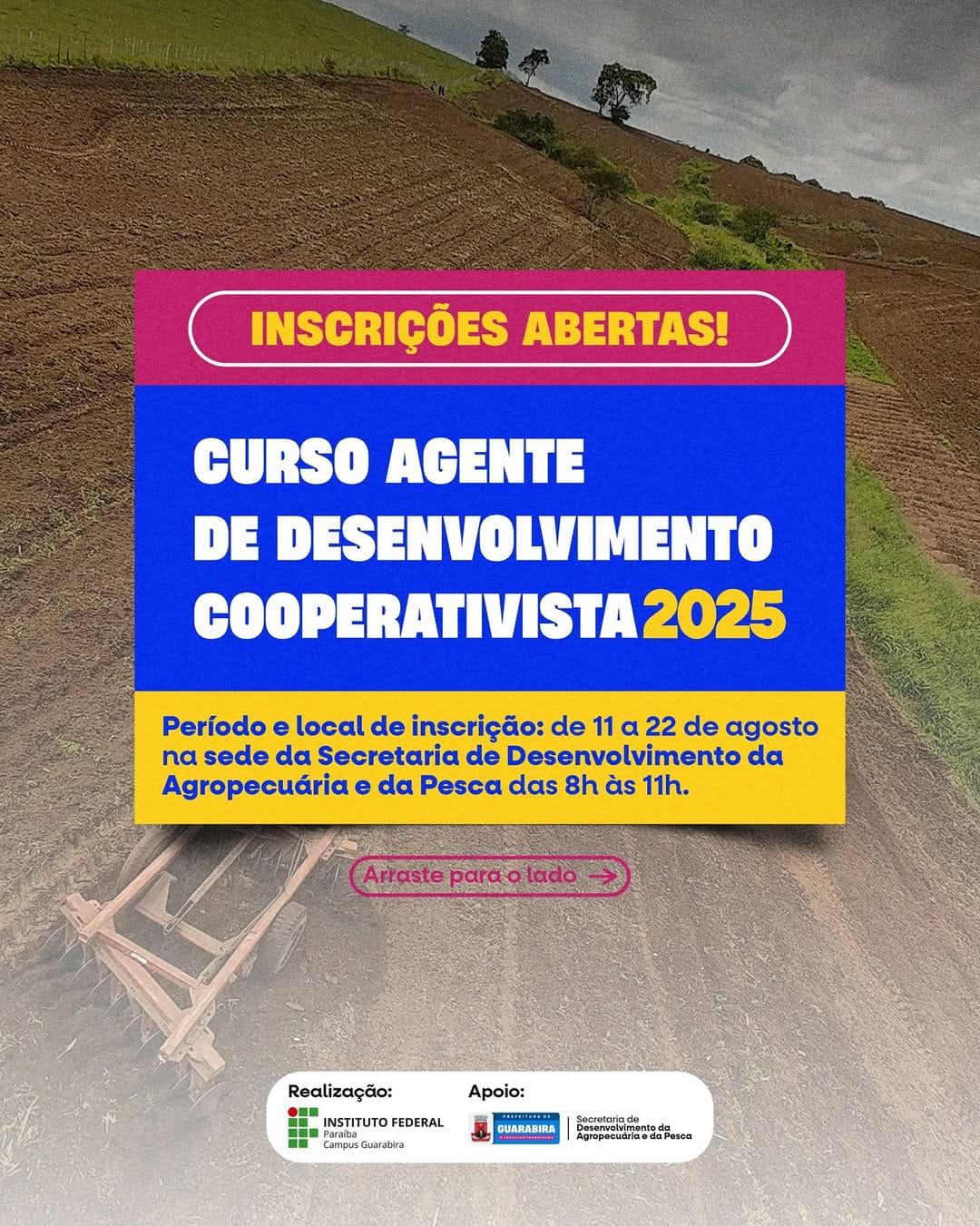 Guarabira abre inscrições para curso de Agente de Desenvolvimento Cooperativista