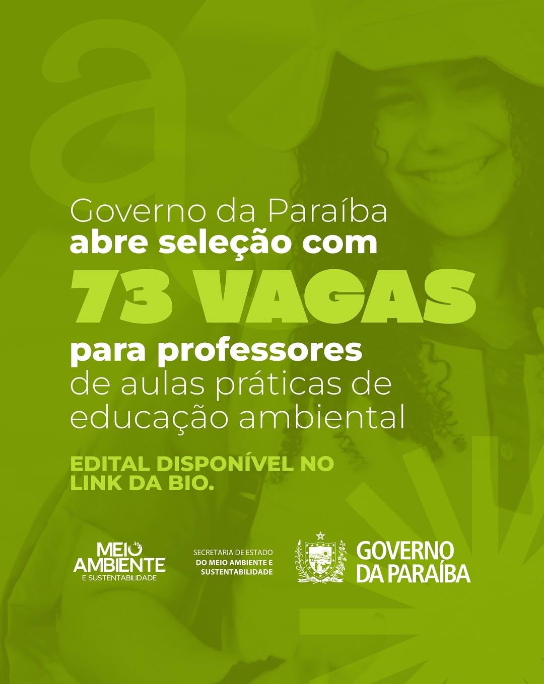Paraíba abre 73 vagas para professor de educação ambiental